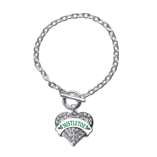 Silver Mistletoe Pave Heart Charm Toggle Bracelet