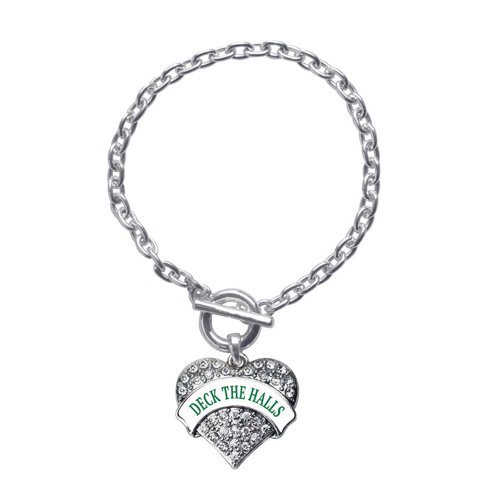 Silver Deck the Halls Pave Heart Charm Toggle Bracelet