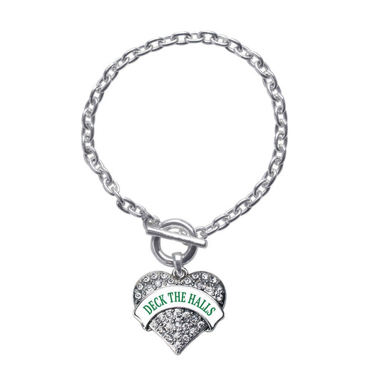 Silver Deck the Halls Pave Heart Charm Toggle Bracelet