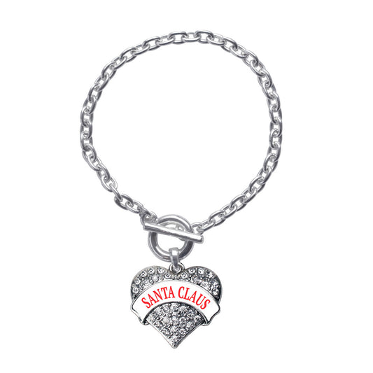 Silver Santa Claus Pave Heart Charm Toggle Bracelet