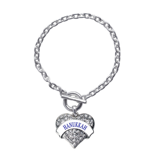 Silver Hanukkah Pave Heart Charm Toggle Bracelet