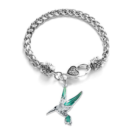 Silver Humming Bird Charm Braided Bracelet