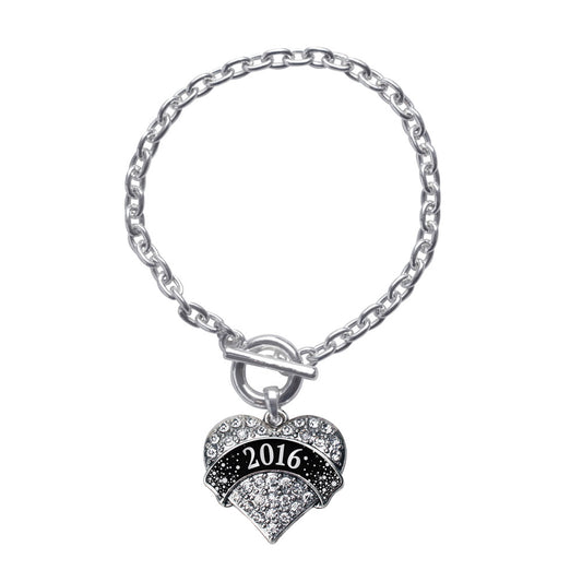 Silver Black and Silver 2016 Pave Heart Charm Toggle Bracelet