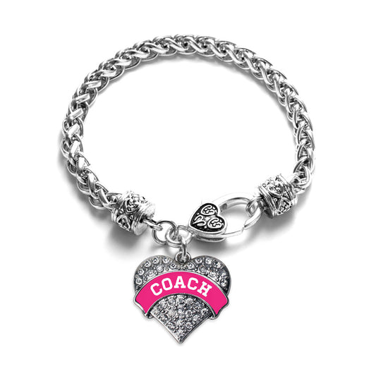 Silver Coach - Fuchsia and White Pave Heart Charm Braided Bracelet