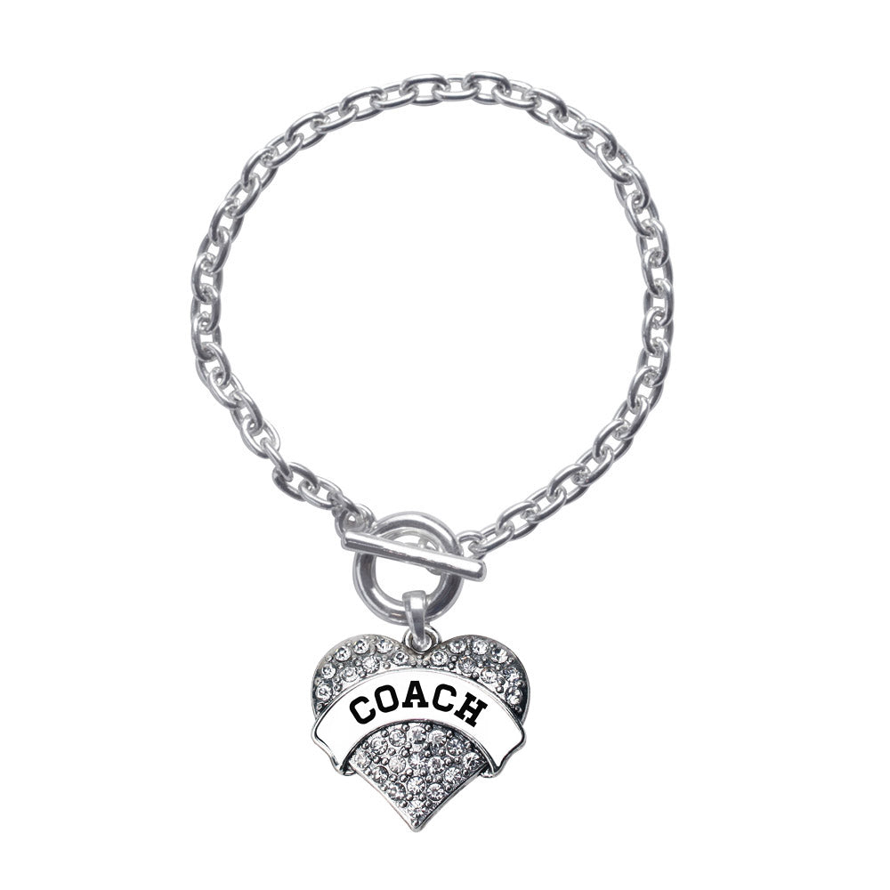 Silver Coach - White and Black Pave Heart Charm Toggle Bracelet