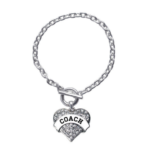 Silver Coach - White and Black Pave Heart Charm Toggle Bracelet