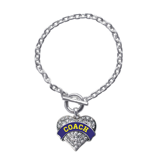 Silver Coach - Navy Blue and Yellow Pave Heart Charm Toggle Bracelet