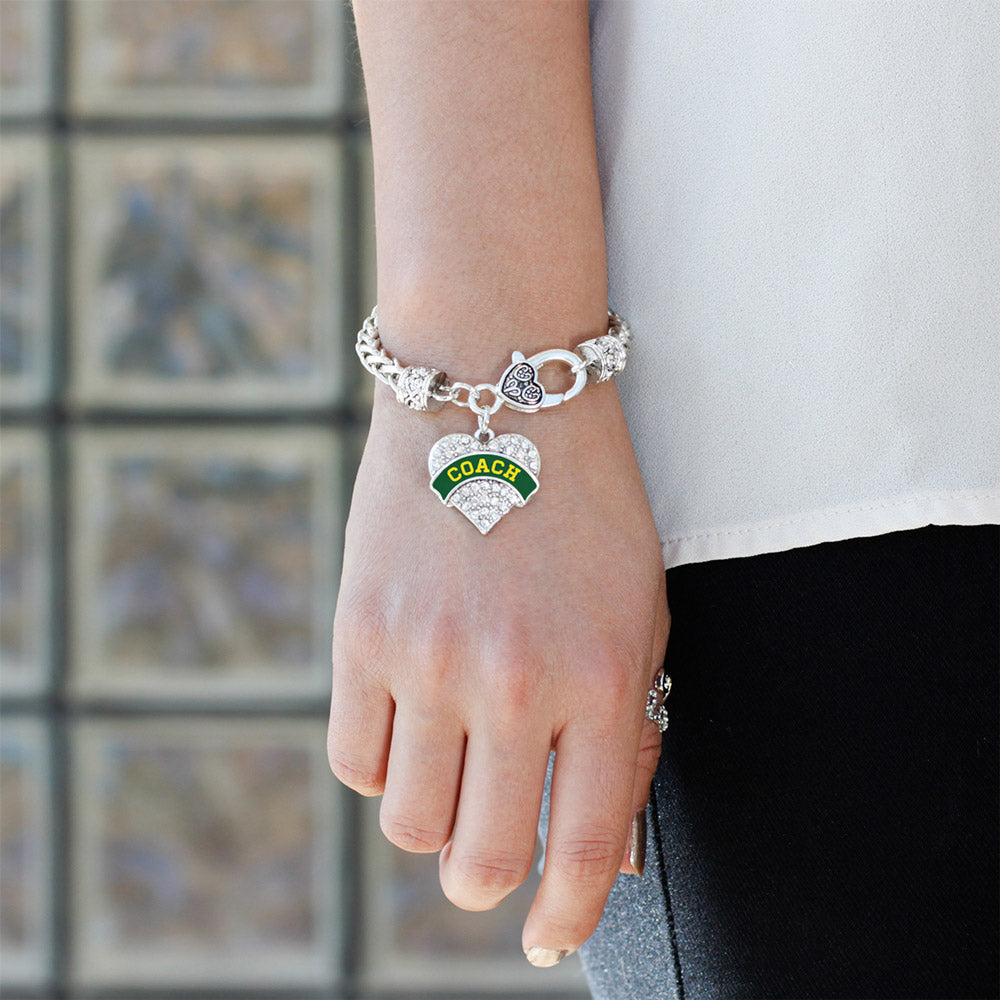 Silver Coach - Forest Green and Yellow Pave Heart Charm Braided Bracelet