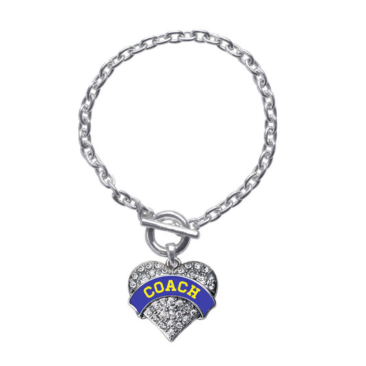 Silver Coach - Blue and Yellow Pave Heart Charm Toggle Bracelet