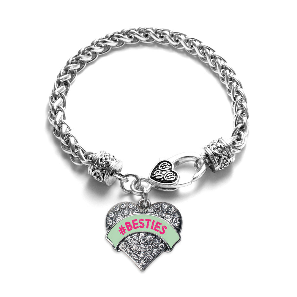 Silver #BESTIES Green Candy Pave Heart Charm Braided Bracelet