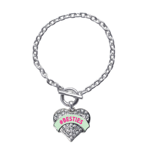 Silver #BESTIES Green Candy Pave Heart Charm Toggle Bracelet