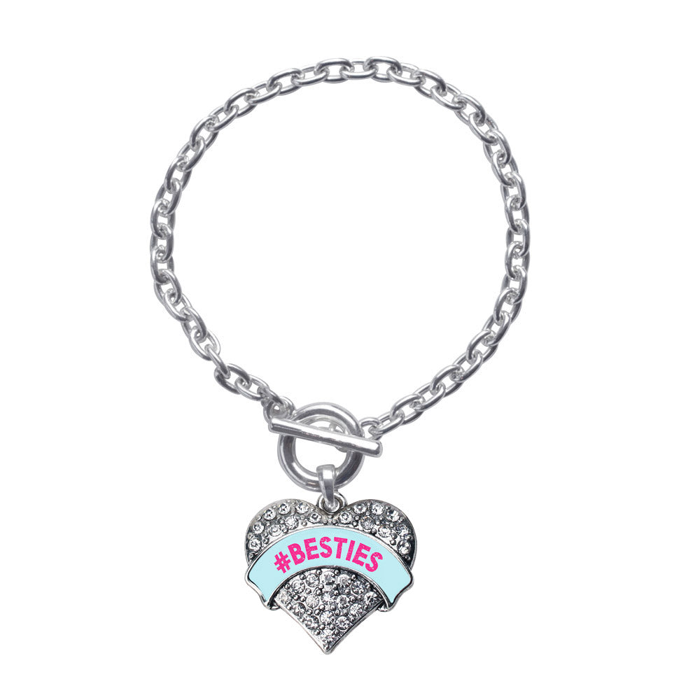 Silver #BESTIES Teal Candy Pave Heart Charm Toggle Bracelet