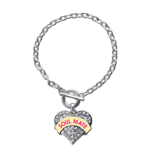 Silver Soul Mate Yellow Candy Pave Heart Charm Toggle Bracelet