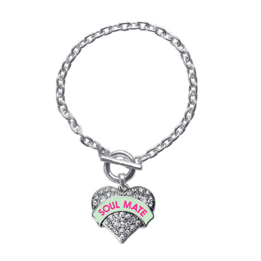 Silver Soul Mate Green Candy Pave Heart Charm Toggle Bracelet