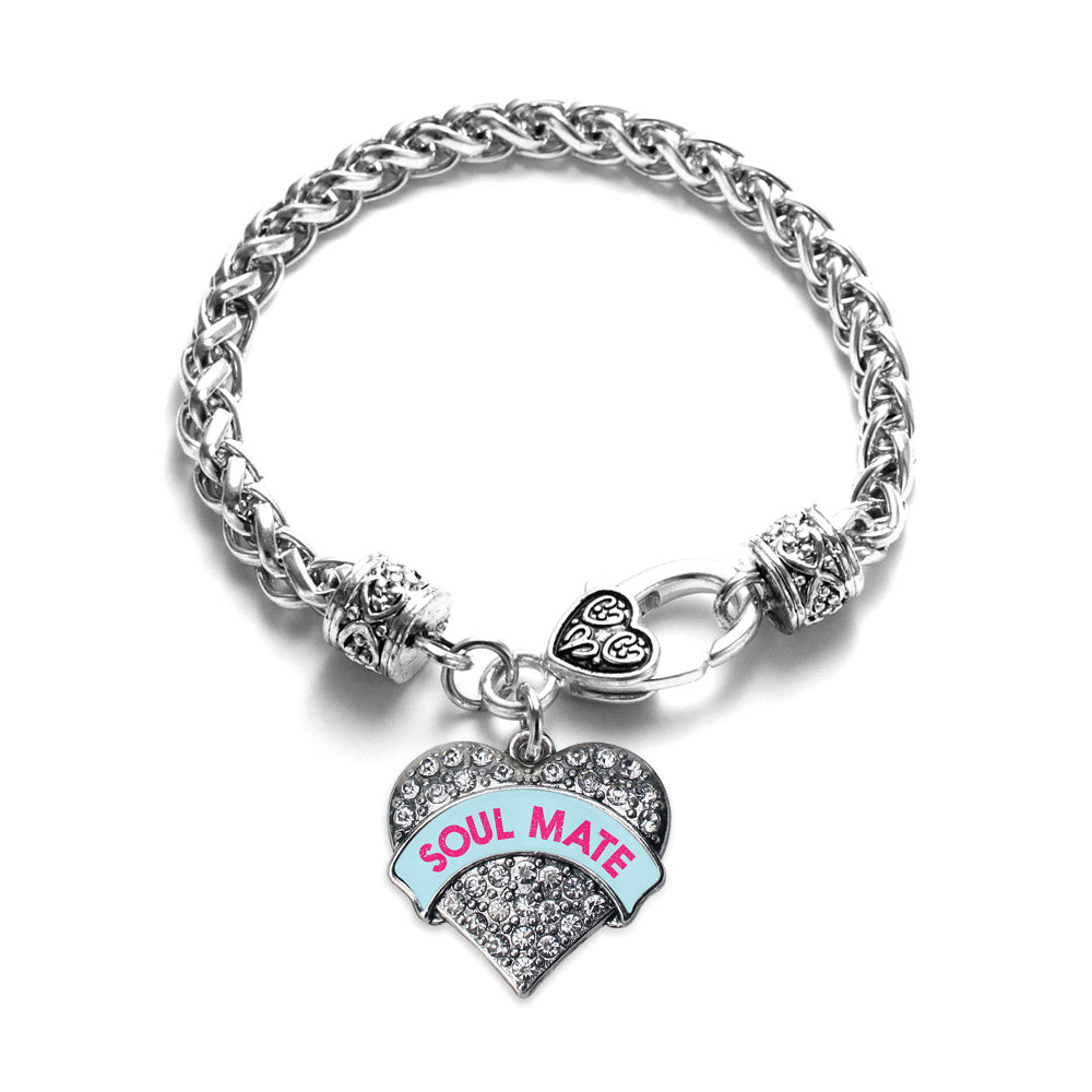 Silver Soul Mate Teal Candy Pave Heart Charm Braided Bracelet
