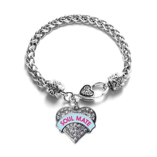 Silver Soul Mate Teal Candy Pave Heart Charm Braided Bracelet