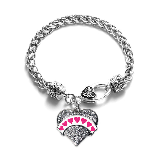 Silver White Candy Pave Heart Pave Heart Charm Braided Bracelet