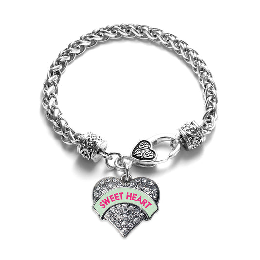 Silver Sweet Heart Green Candy Pave Heart Charm Braided Bracelet