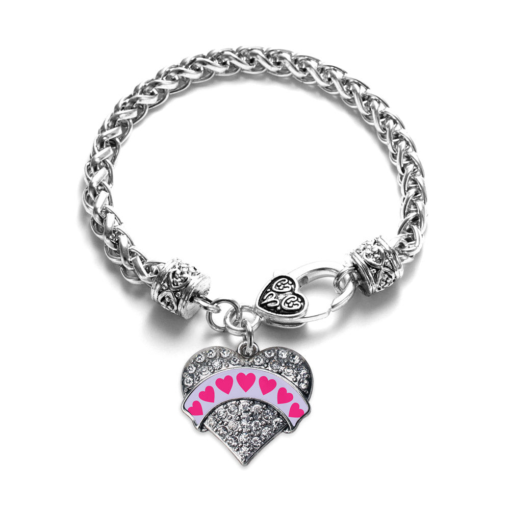 Silver Purple Candy Pave Heart Pave Heart Charm Braided Bracelet