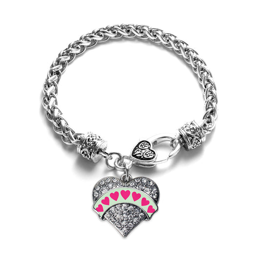Silver Green Candy Pave Heart Pave Heart Charm Braided Bracelet
