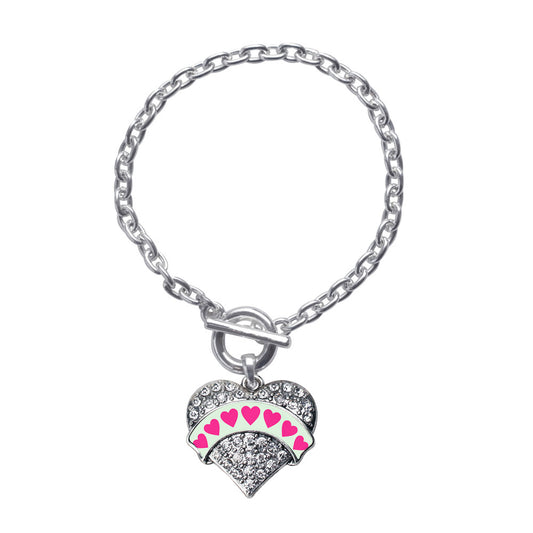 Silver Green Candy Pave Heart Pave Heart Charm Toggle Bracelet