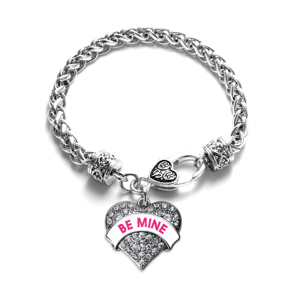 Silver Be Mine White Candy Pave Heart Charm Braided Bracelet
