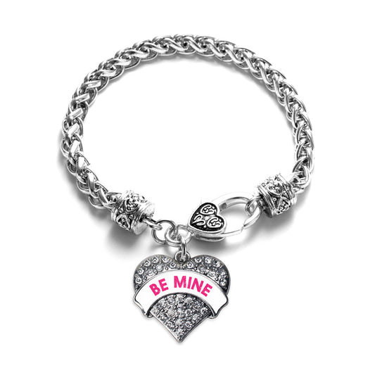 Silver Be Mine White Candy Pave Heart Charm Braided Bracelet