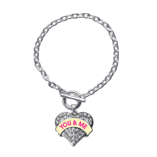 Silver You & Me Yellow Candy Pave Heart Charm Toggle Bracelet