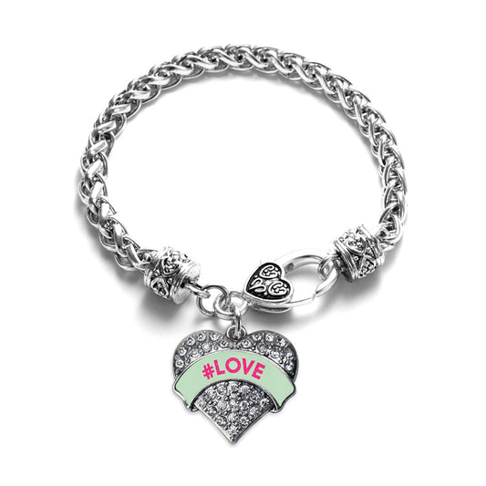 Silver #LOVE Green Candy Pave Heart Charm Braided Bracelet