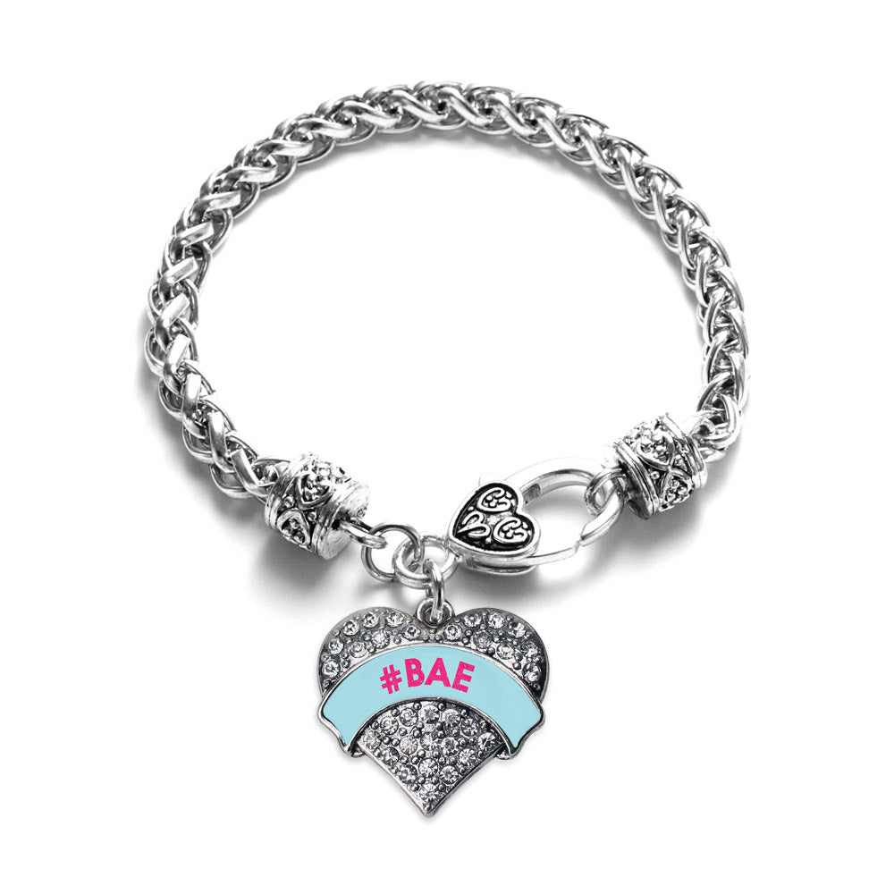 Silver #BAE Teal Candy Pave Heart Charm Braided Bracelet