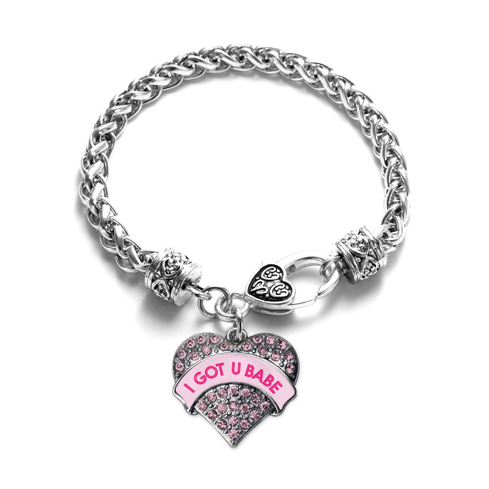 Silver I GOT U BABE Candy Pink Pink Pave Heart Charm Braided Bracelet