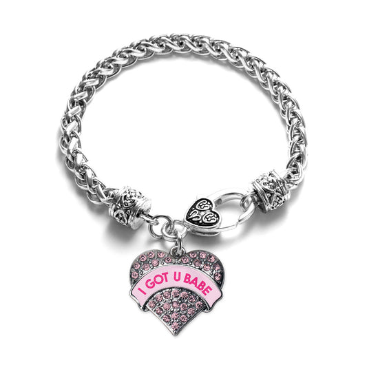 Silver I GOT U BABE Candy Pink Pink Pave Heart Charm Braided Bracelet