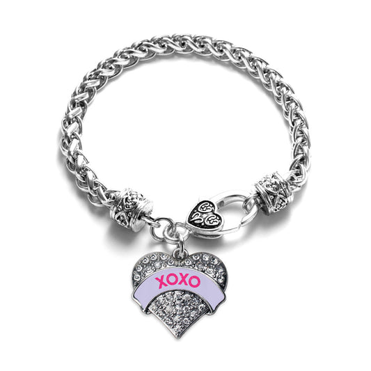 Silver XOXO Purple Candy Pave Heart Charm Braided Bracelet