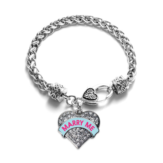 Silver Marry Me Teal Candy Pave Heart Charm Braided Bracelet