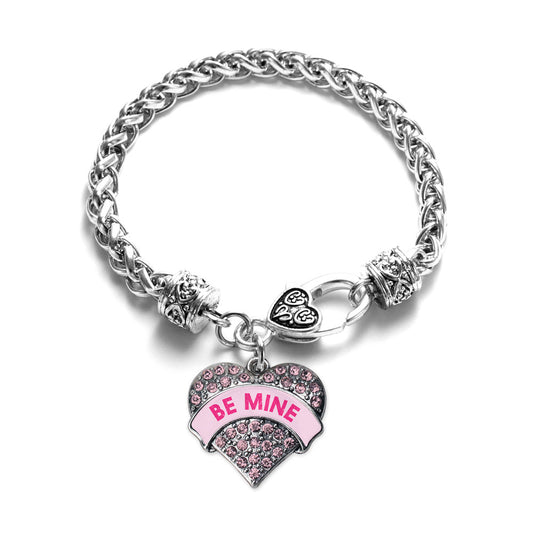 Silver Be Mine Candy Pink Pink Pave Heart Charm Braided Bracelet
