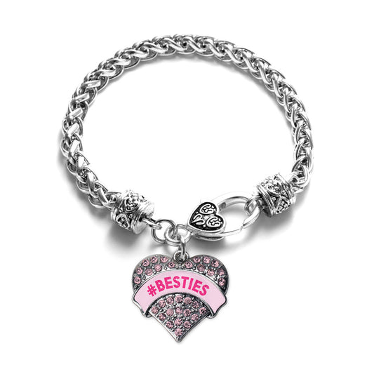 Silver #BESTIES Candy Pink Pink Pave Heart Charm Braided Bracelet