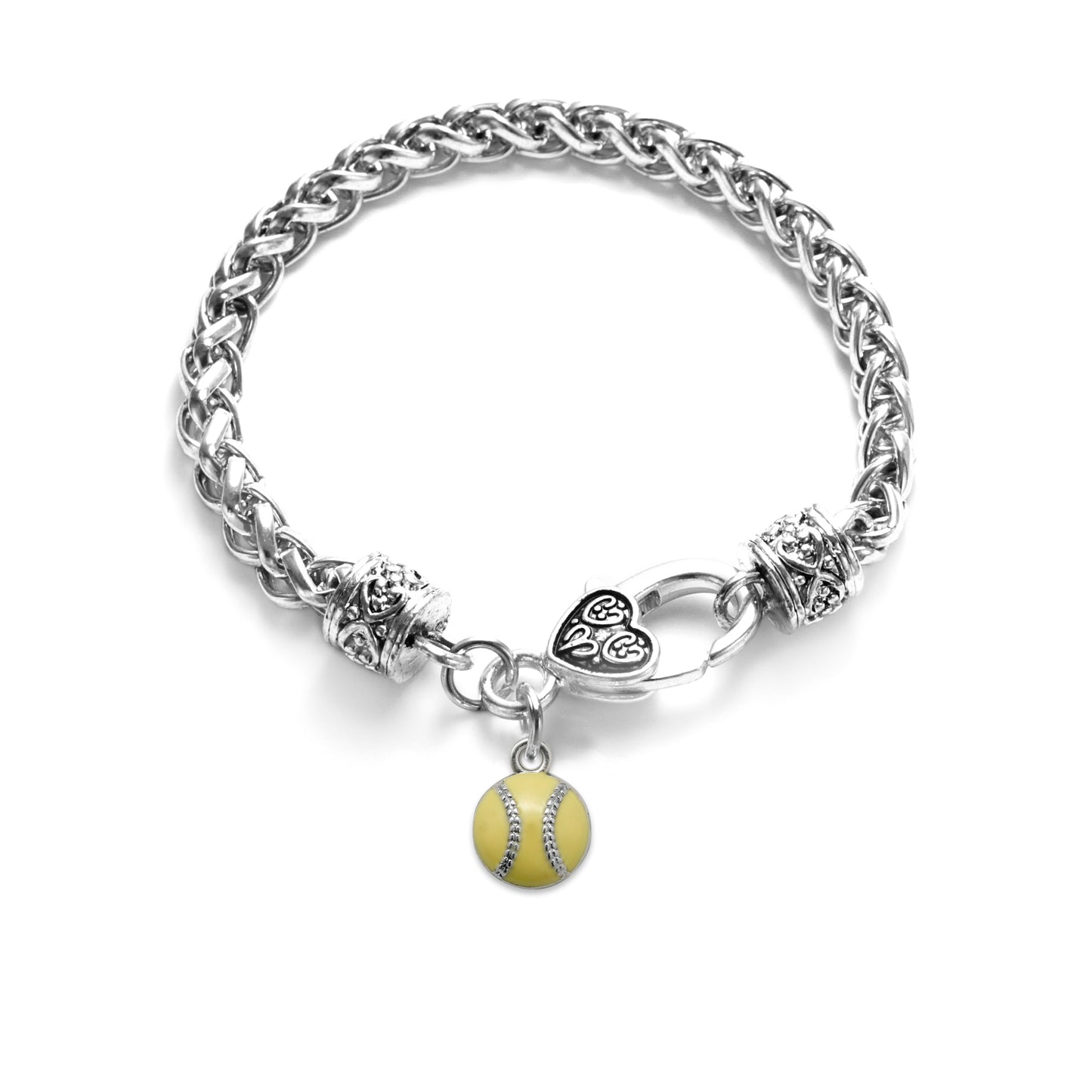 Silver Petite Softball Charm Braided Bracelet