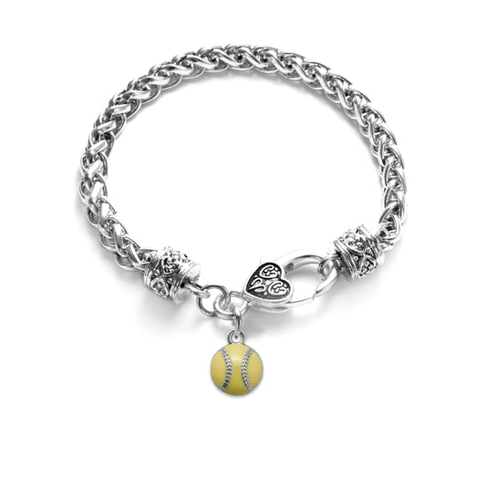 Silver Petite Softball Charm Braided Bracelet