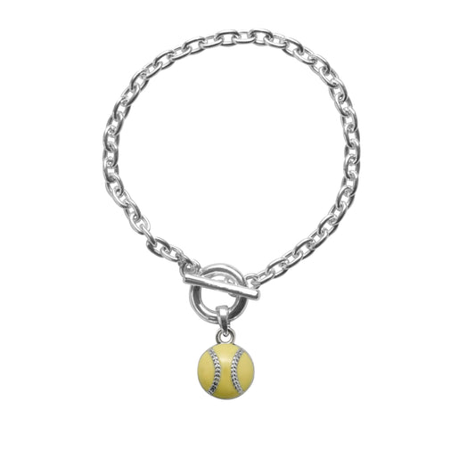 Silver Petite Softball Charm Toggle Bracelet