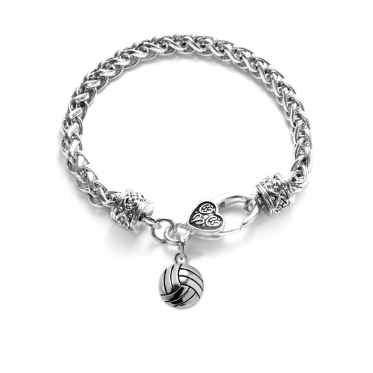 Silver Petite Volleyball Charm Braided Bracelet