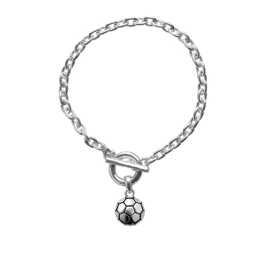 Silver Petite Soccer Ball Charm Toggle Bracelet