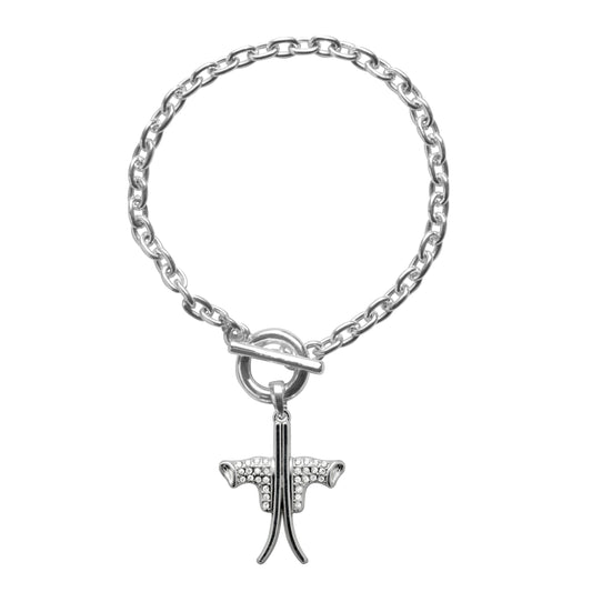Silver Skiing Charm Toggle Bracelet