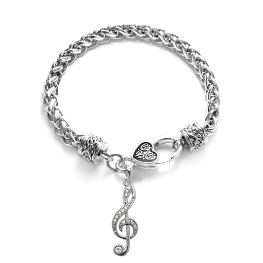 Silver Musical Note Charm Braided Bracelet