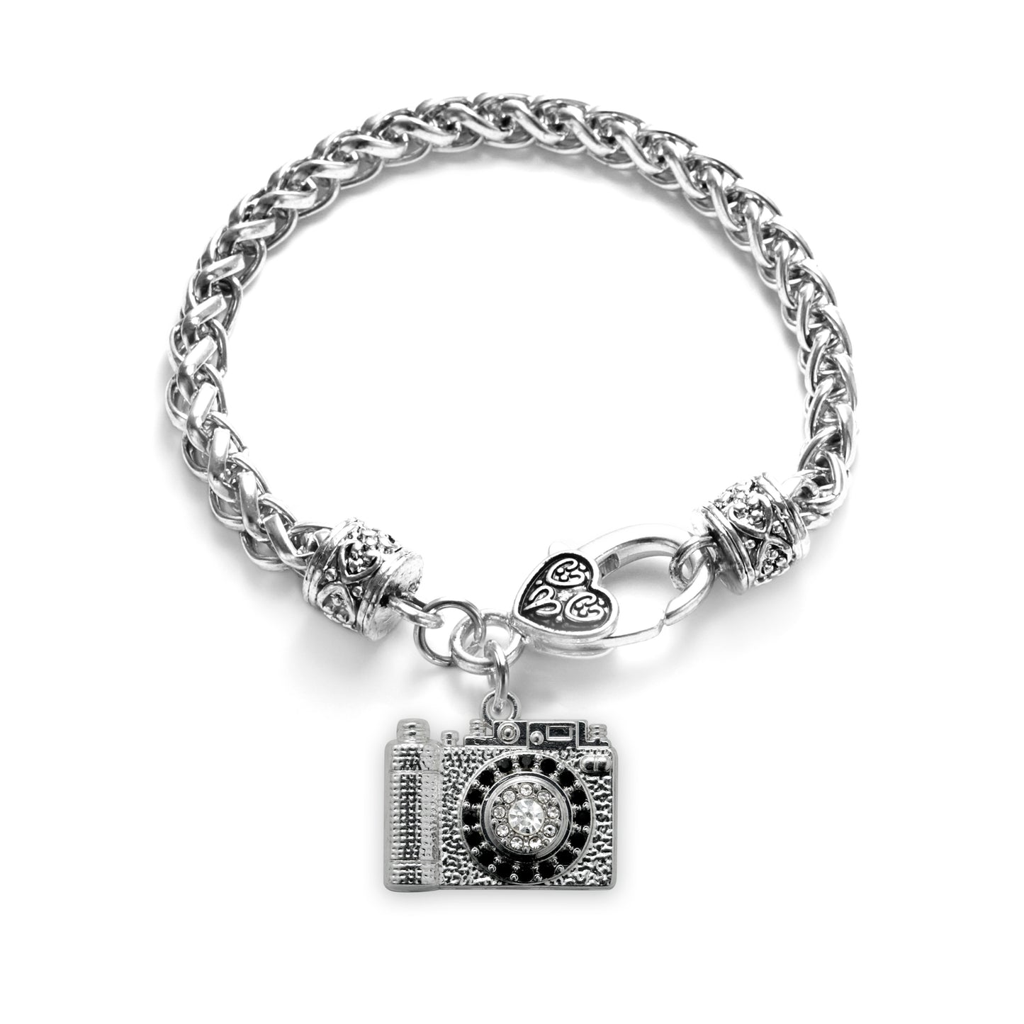 Silver Vintage Camera Charm Braided Bracelet