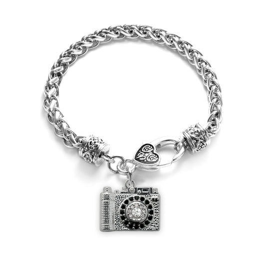 Silver Vintage Camera Charm Braided Bracelet
