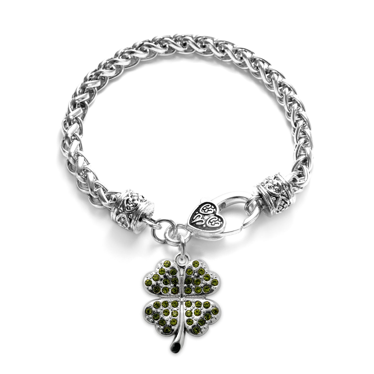 Silver Four Leaf Clover Charm Braided Bracelet