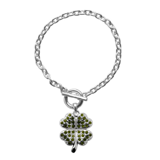 Silver Four Leaf Clover Charm Toggle Bracelet