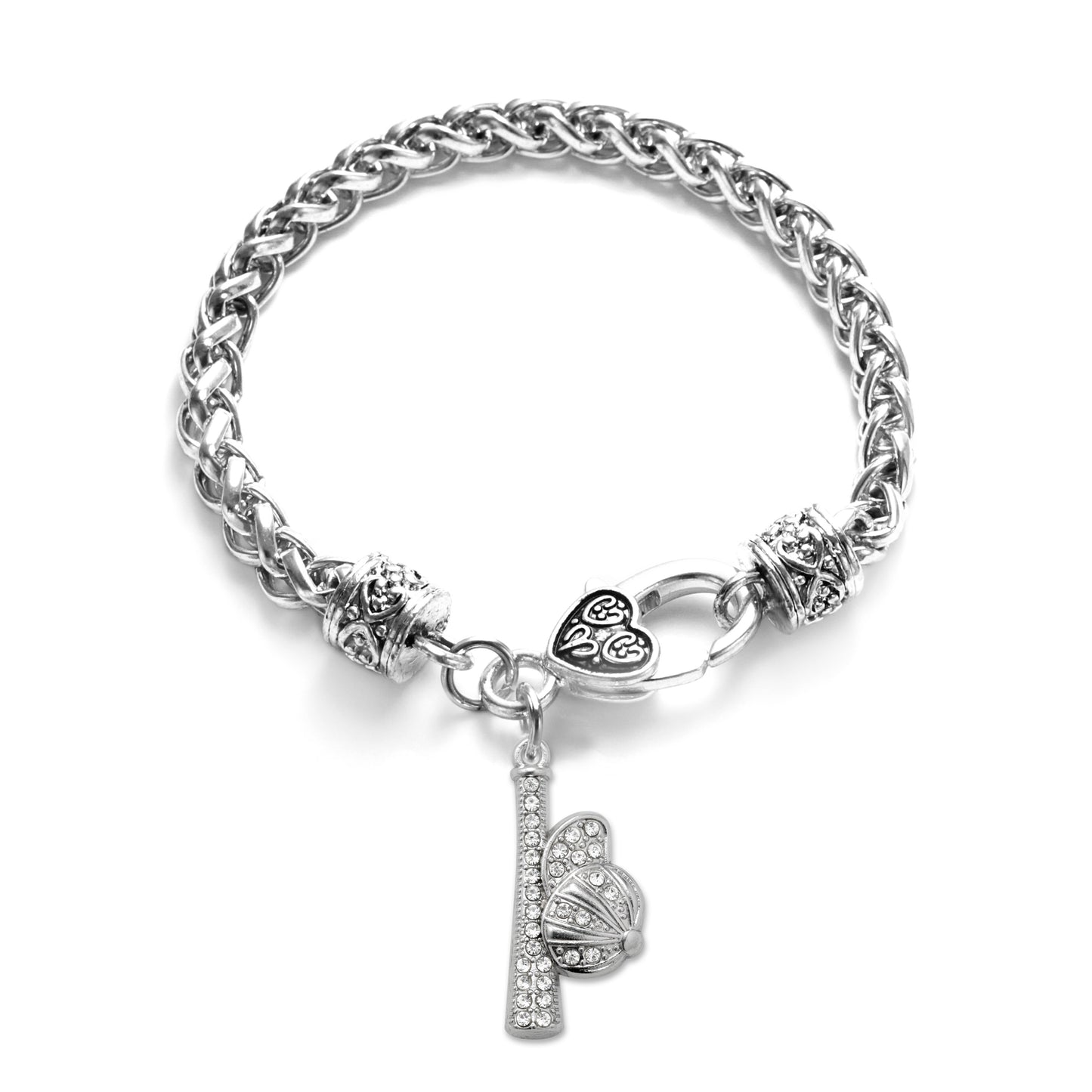 Silver Hat and Bat Charm Braided Bracelet