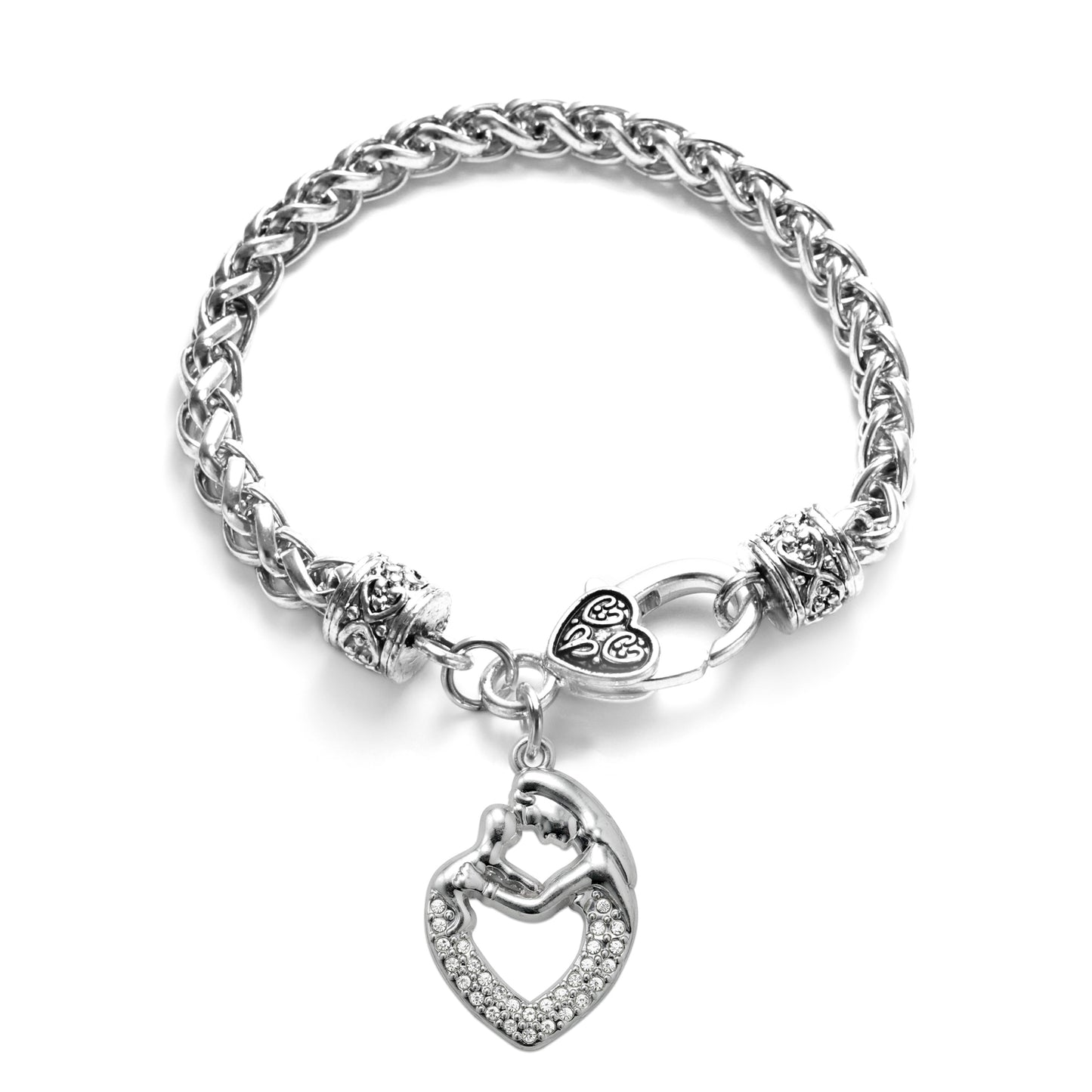 Silver Mother and Child Charm Braided Bracelet
