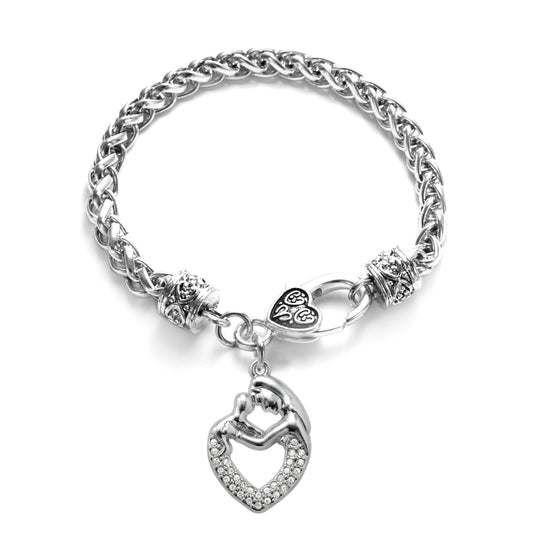 Silver Mother and Child Charm Braided Bracelet